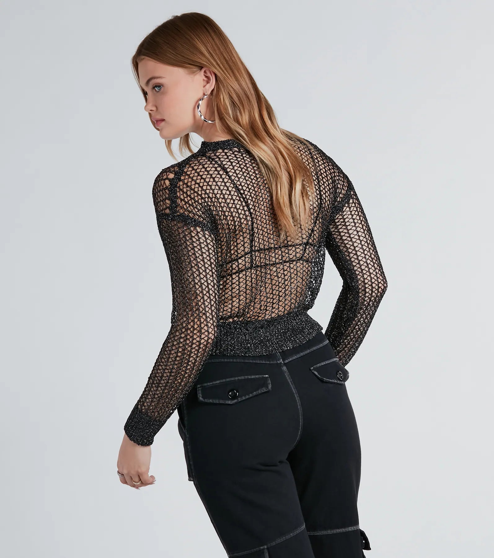 Luxurious Twist Fishnet Sweater With Bralette