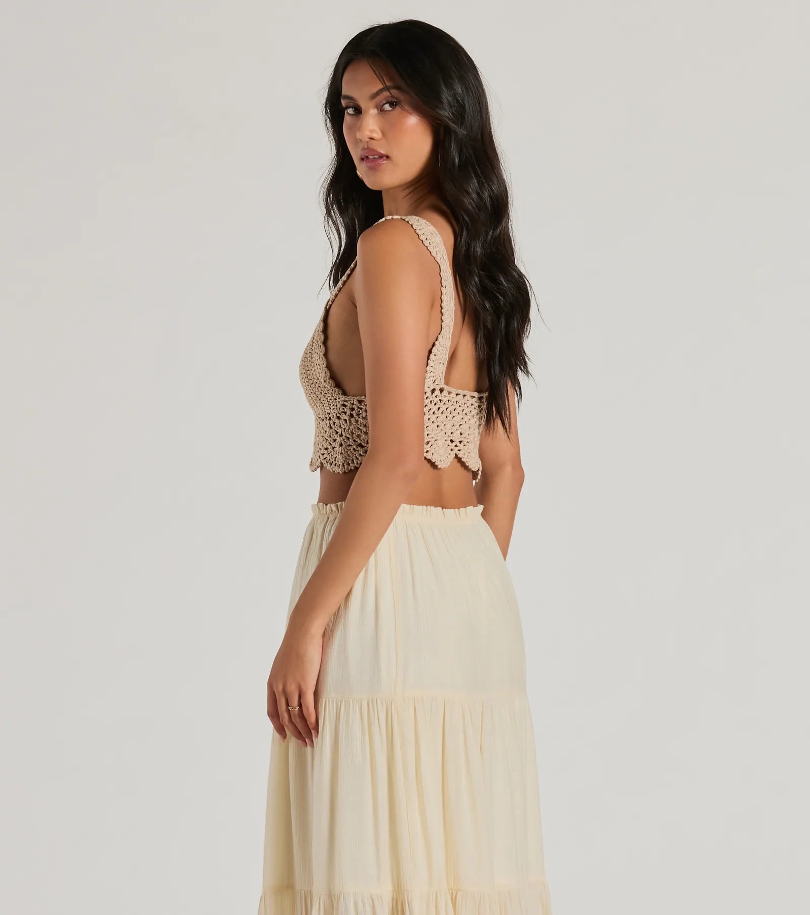 Sunset Serenity V-Neck Crochet Crop Top