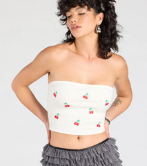 Cute Pickings Cherry Embroidered Tube Top
