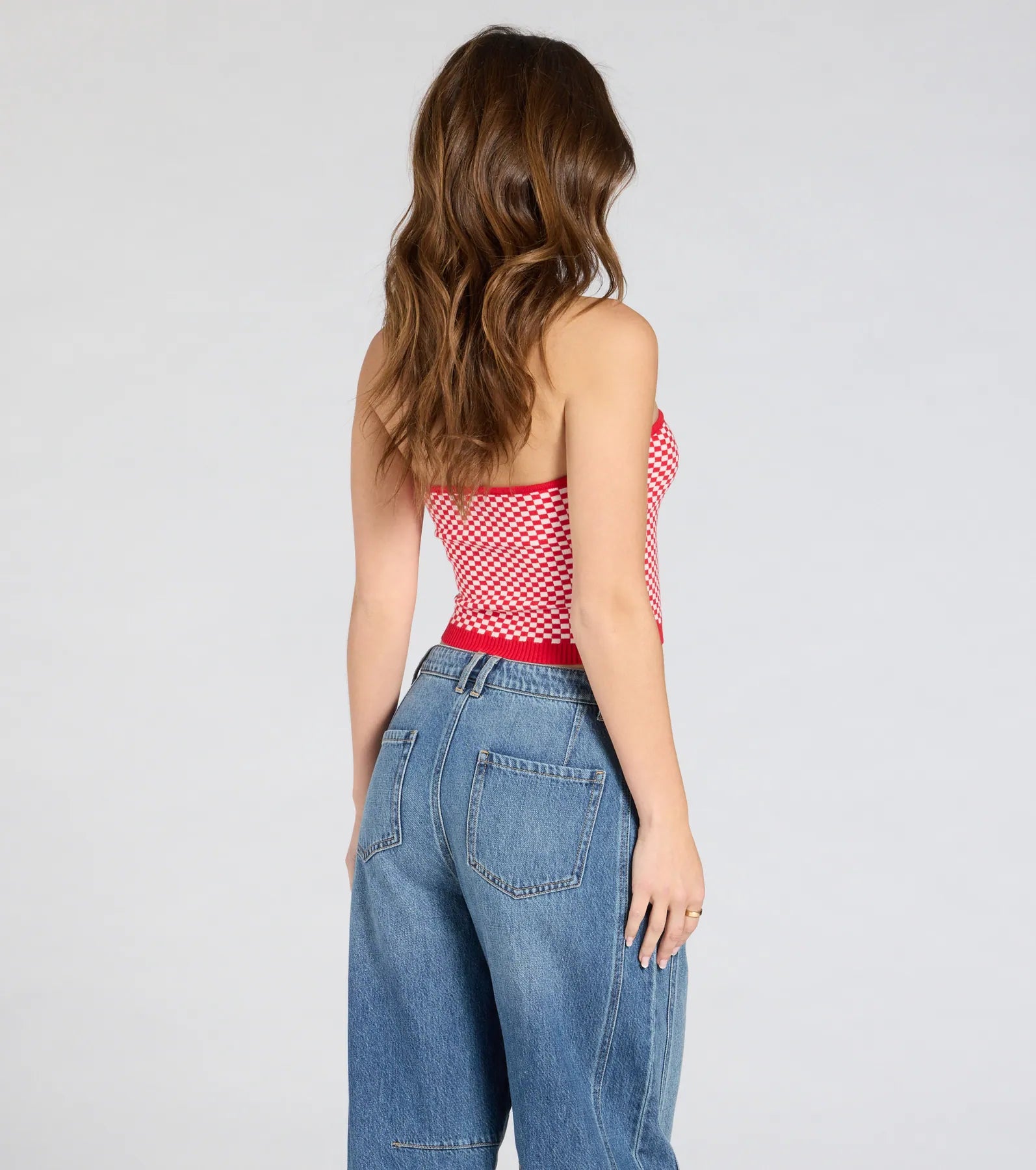 Race To The Finish Strapless Checkered Tube Top
