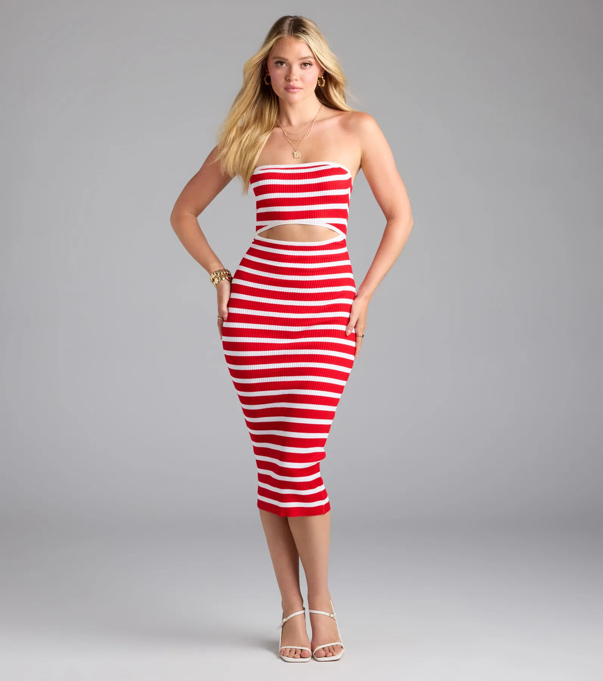 Exceptional Cutie Striped Cutout Midi Dress