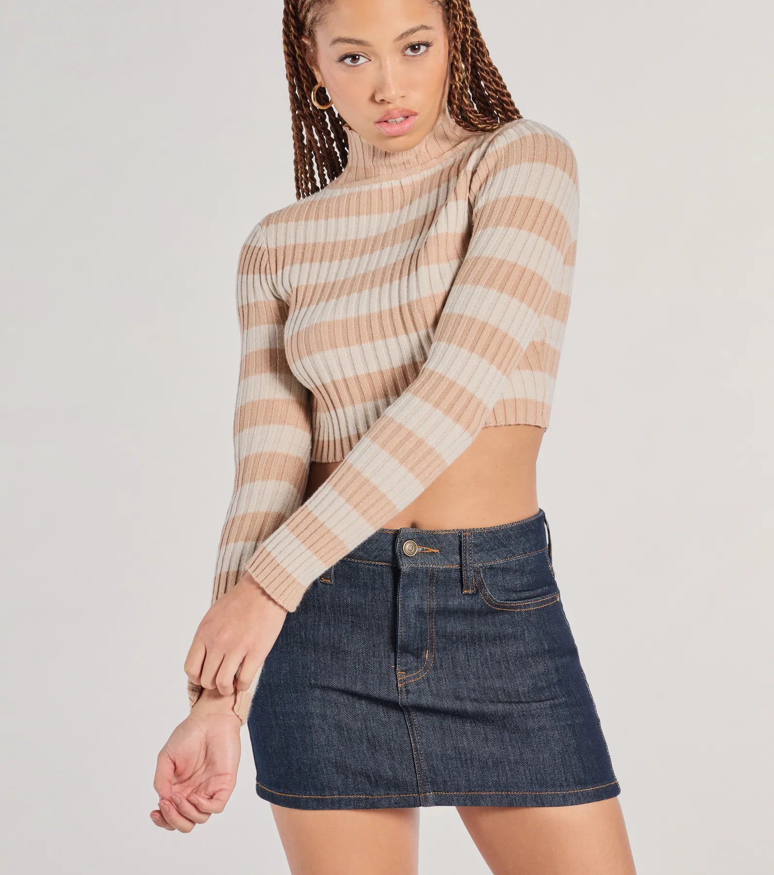 Preppy Fave Striped Knit Turtleneck Top