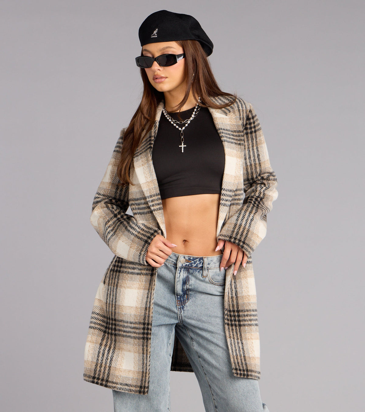 Stylishly Timeless Plaid Trench Coat