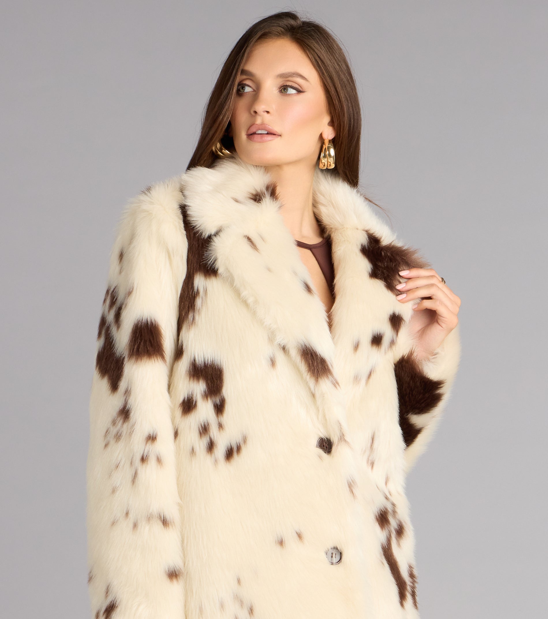 Downtown Rodeo Faux Fur Cow Print Coat