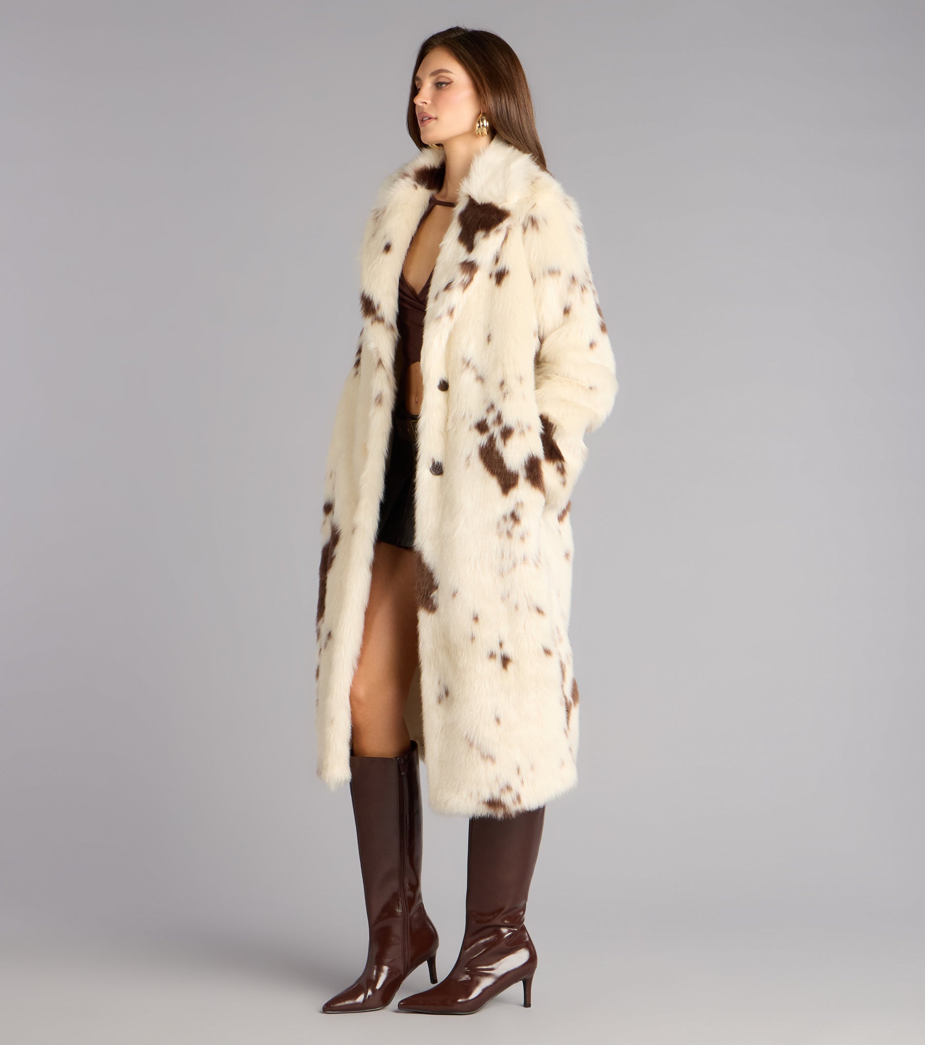 Downtown Rodeo Faux Fur Cow Print Coat