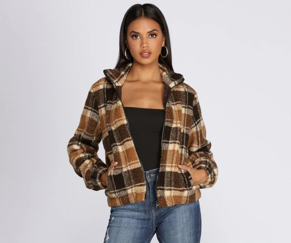 Pretty In Plaid Faux Fur Jacket