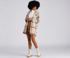 A Polished Vibe Plaid Faux Wool Coat