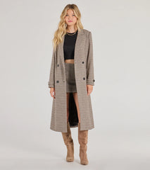 Plaid Perfection Faux Wool Long Coat