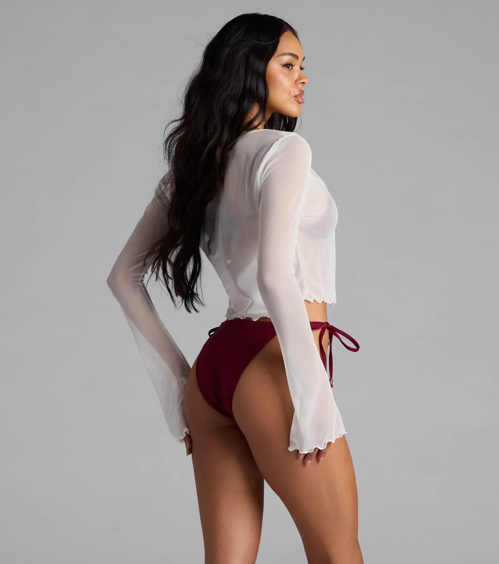 Sultry Take Tie-Front Long Sleeve Crop Top