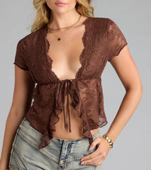 Sweet Lovin' Lace Tie Front Crop Top