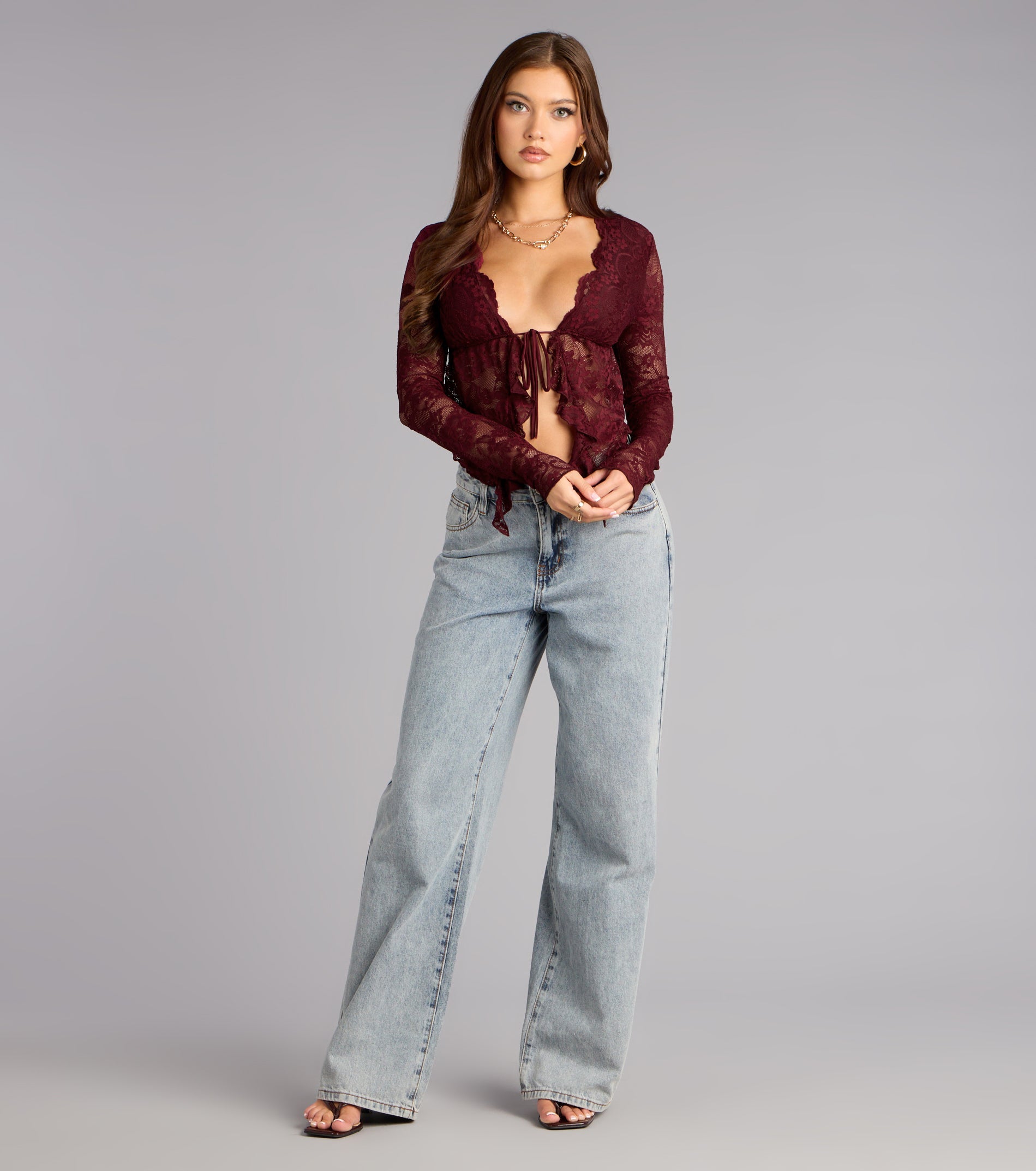 Sultry Chic Lace Tie-Front Top