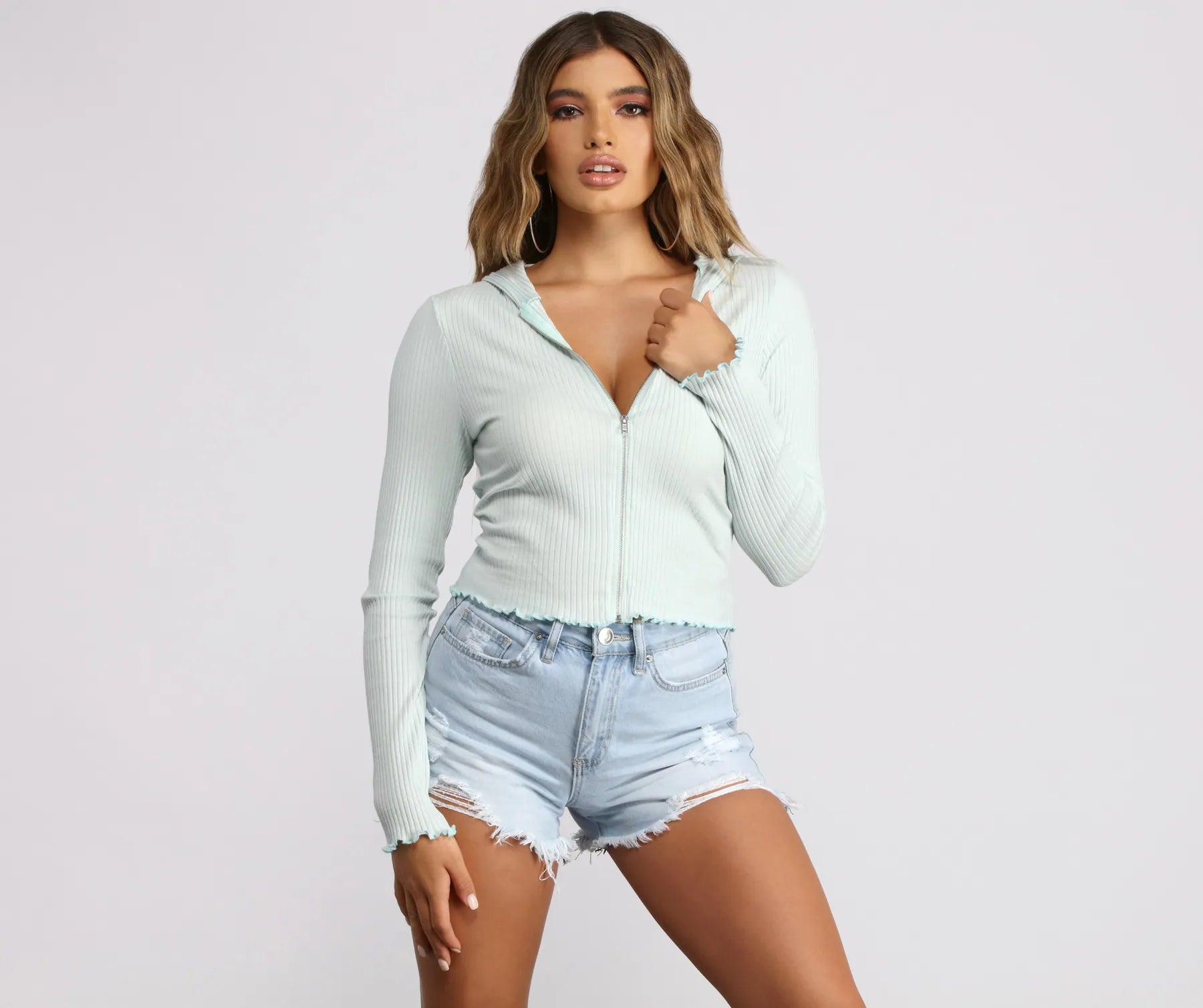 Frilled and Flirty Ribbed Cardigan