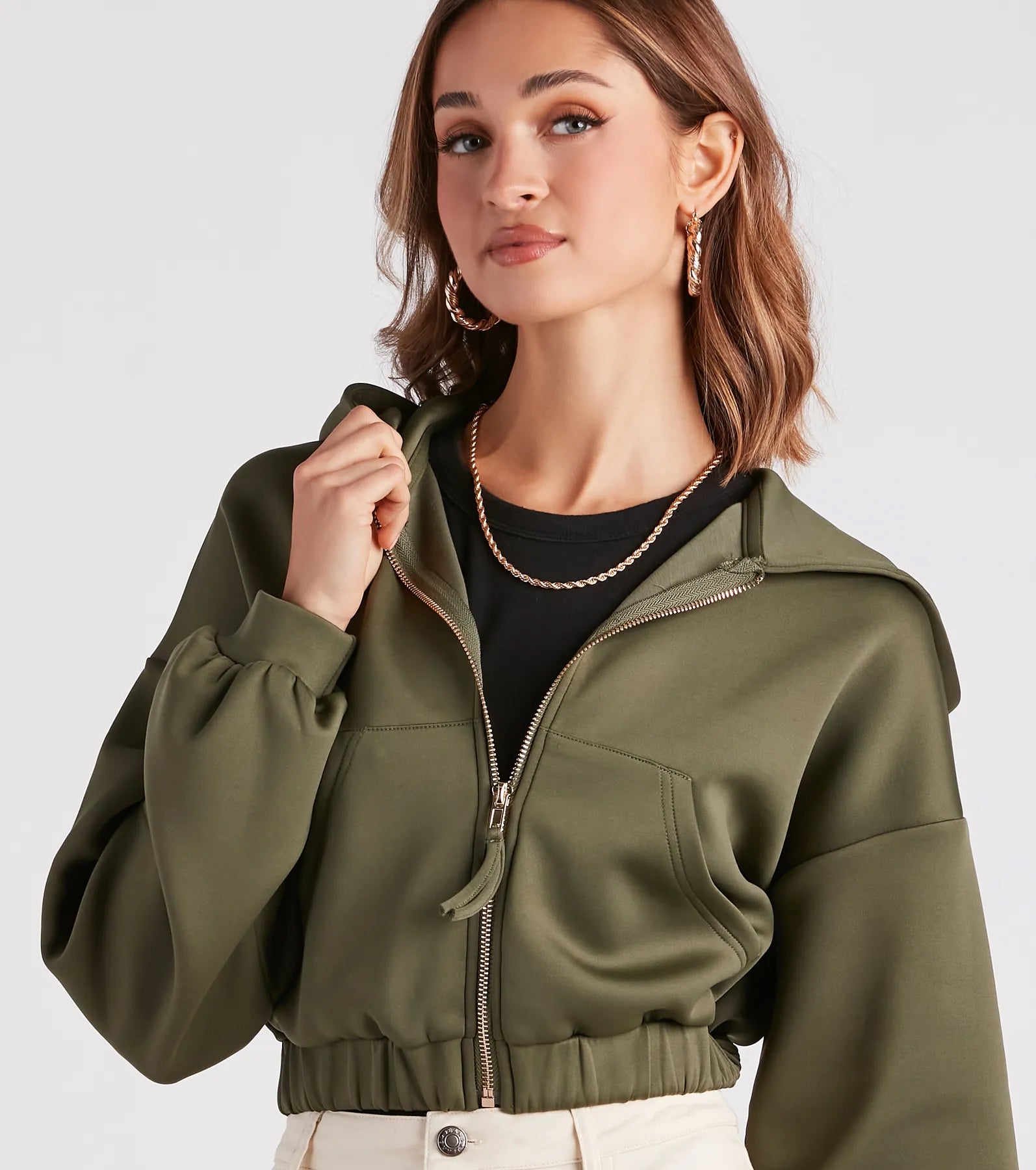 Off Duty Babe Luxe Zip-Up Crop Hoodie