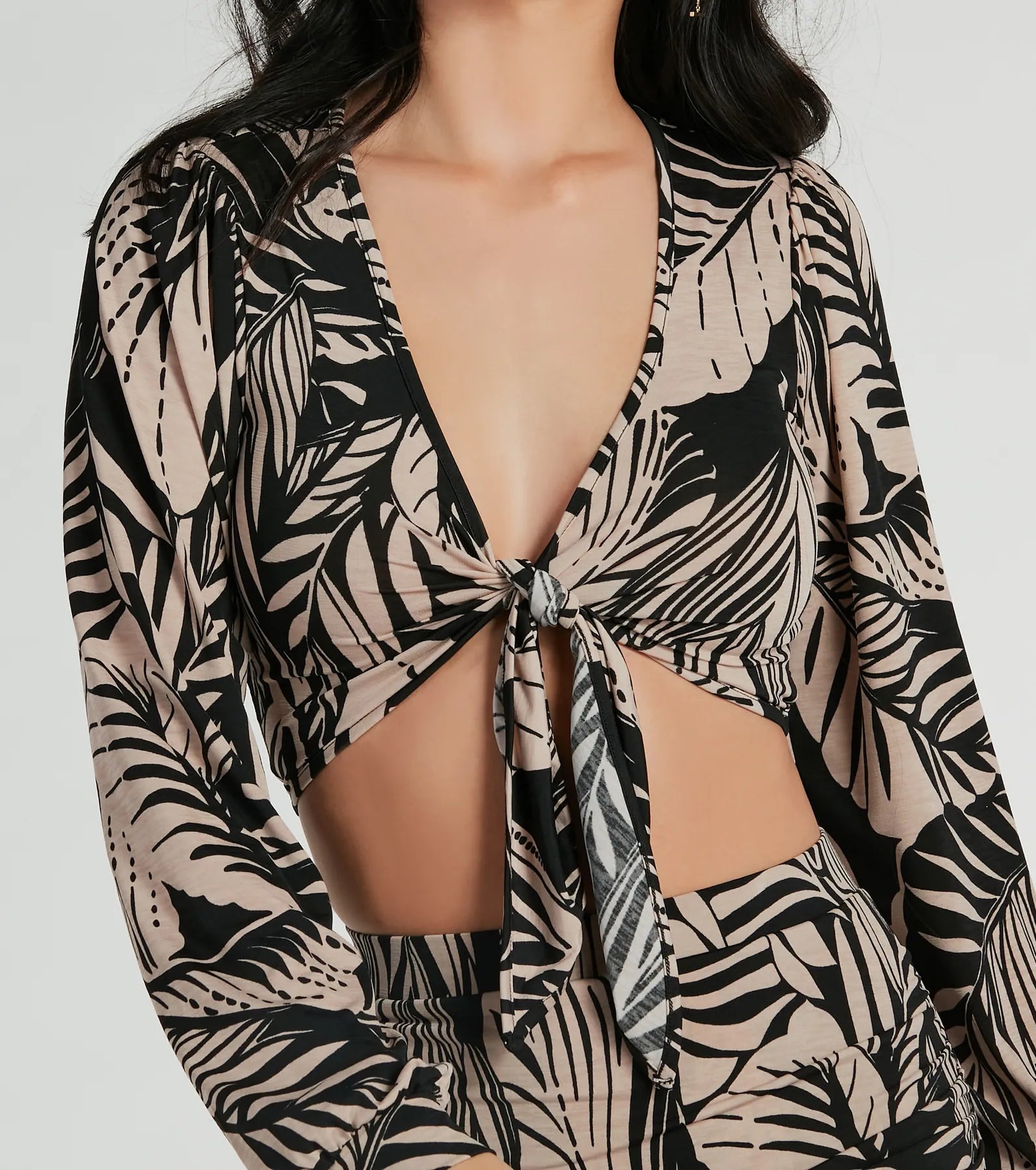 Tropical Day Dream Tie-Front Crop Top