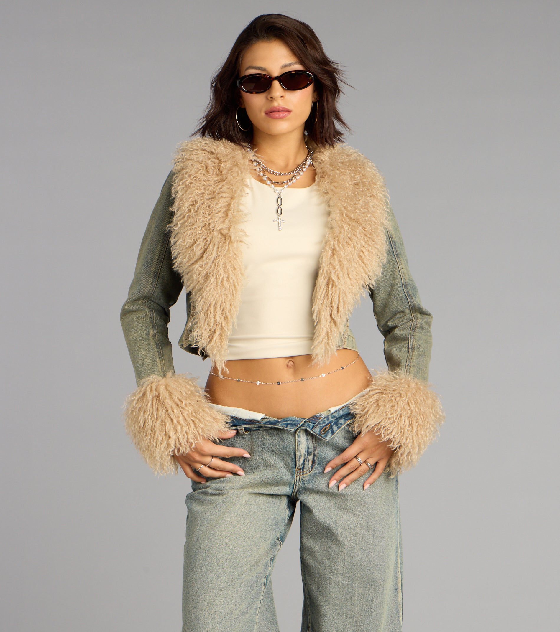 Scene Stealer Faux Fur Crop Denim Jacket