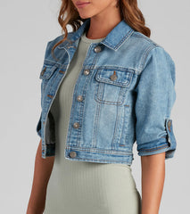 Cute And Classic Cuffed Denim Jacket
