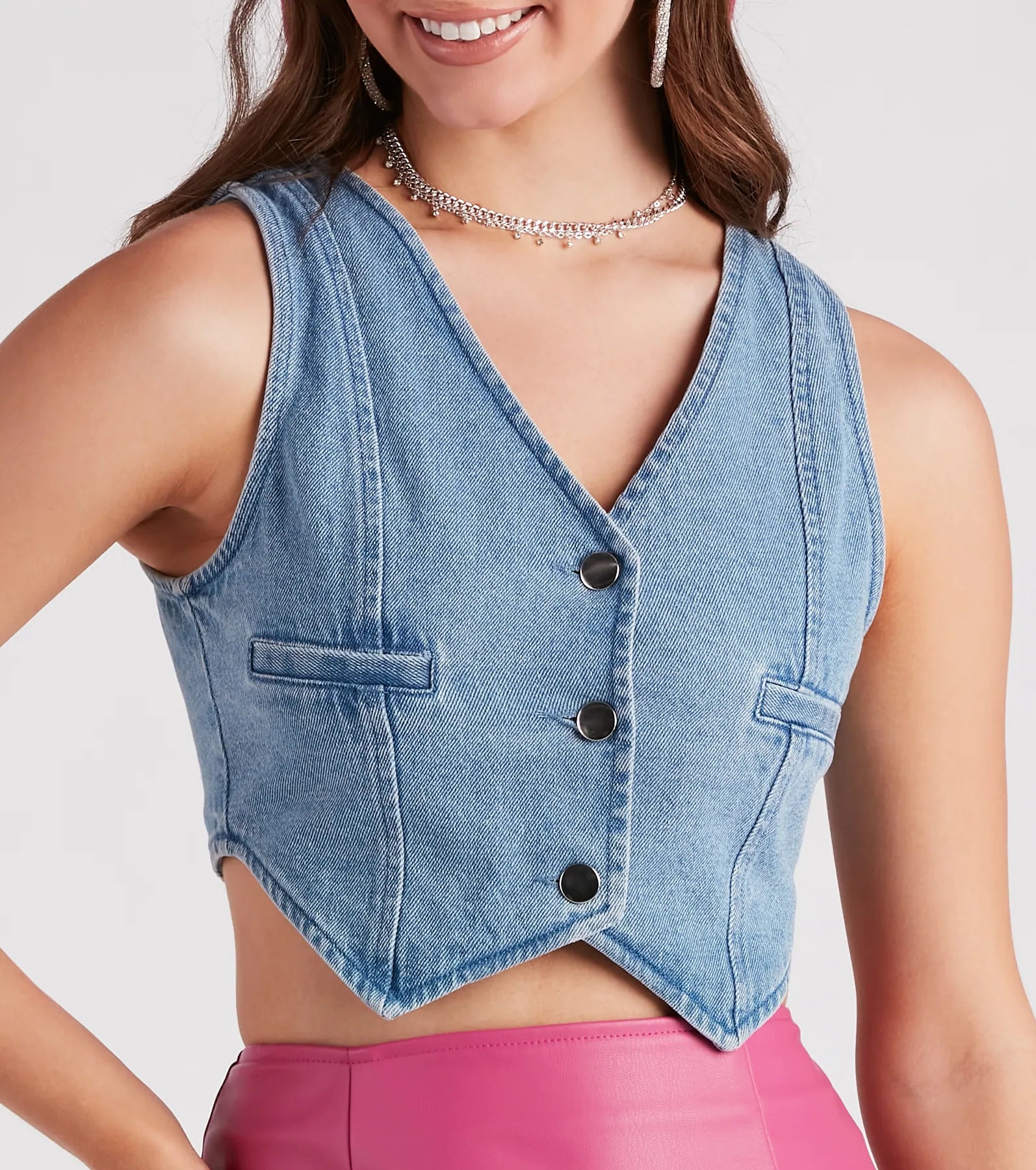 Denim Daze Button Crop Vest