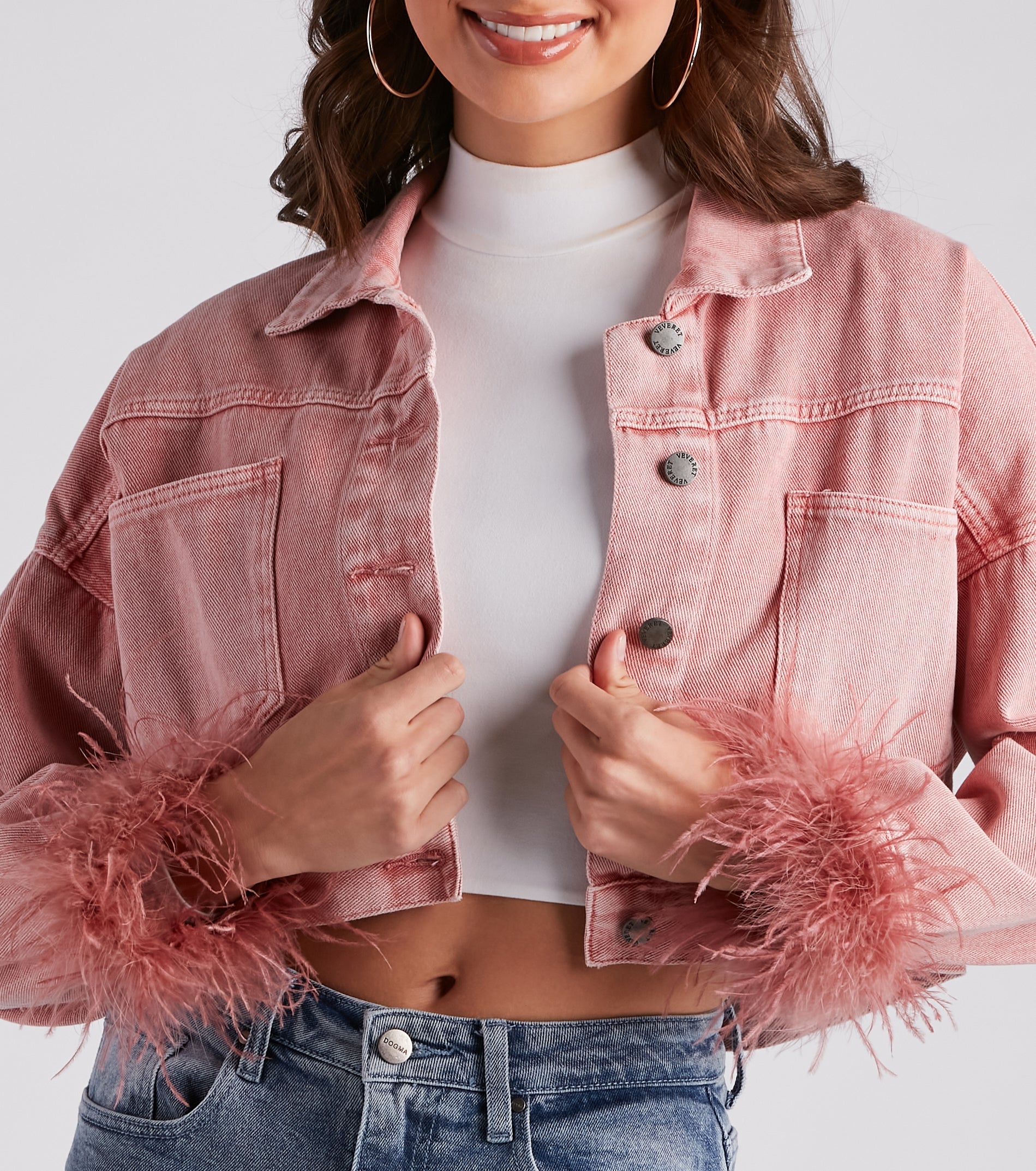 Luxe Touch Marabou Denim Crop Jacket