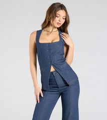 Fresh Perfection Button Split Denim Vest