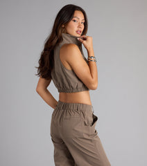 Zip It and Chill Mock Neck Cargo Vest