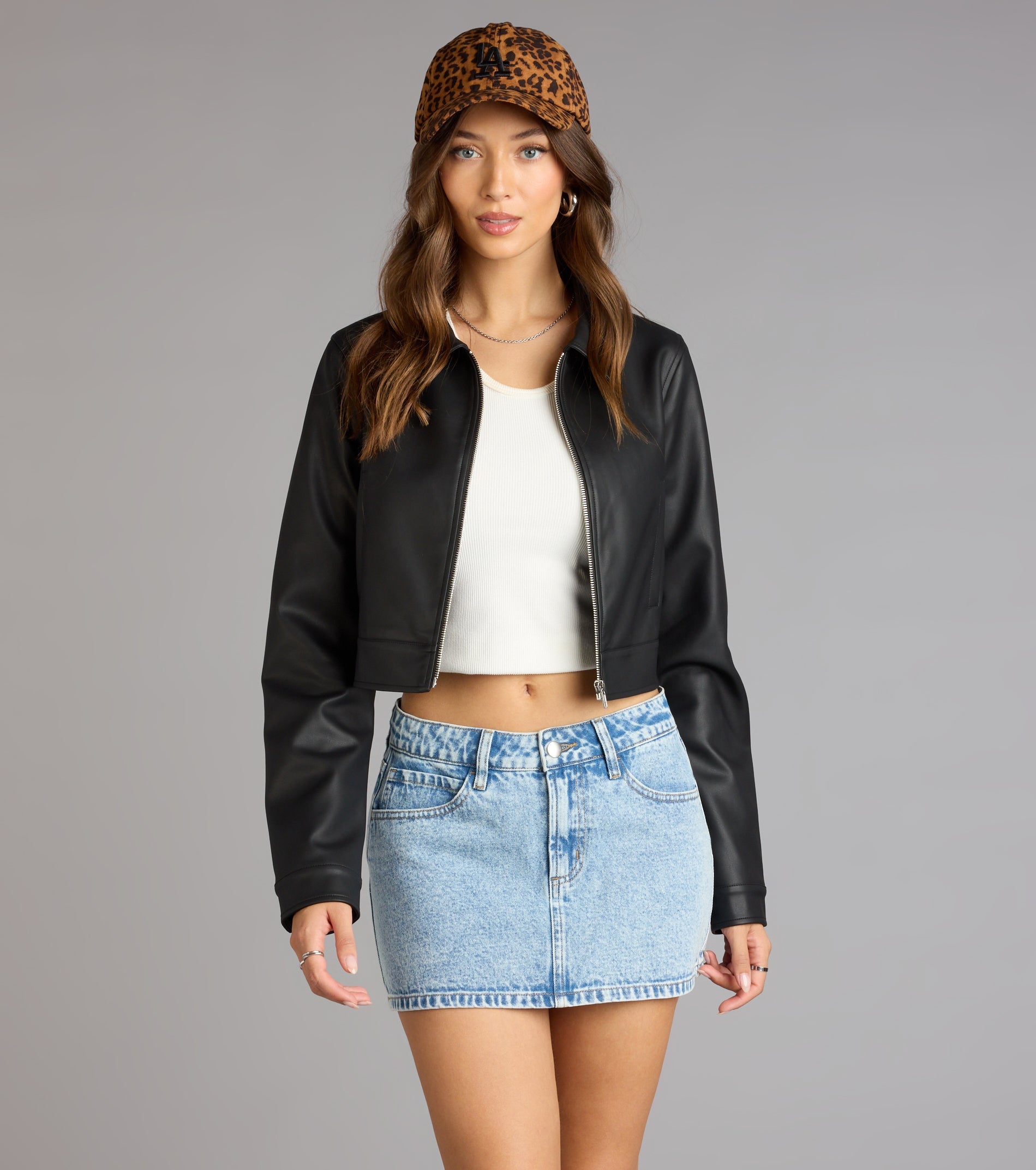 Cropped Attitude Faux Leather Jacket