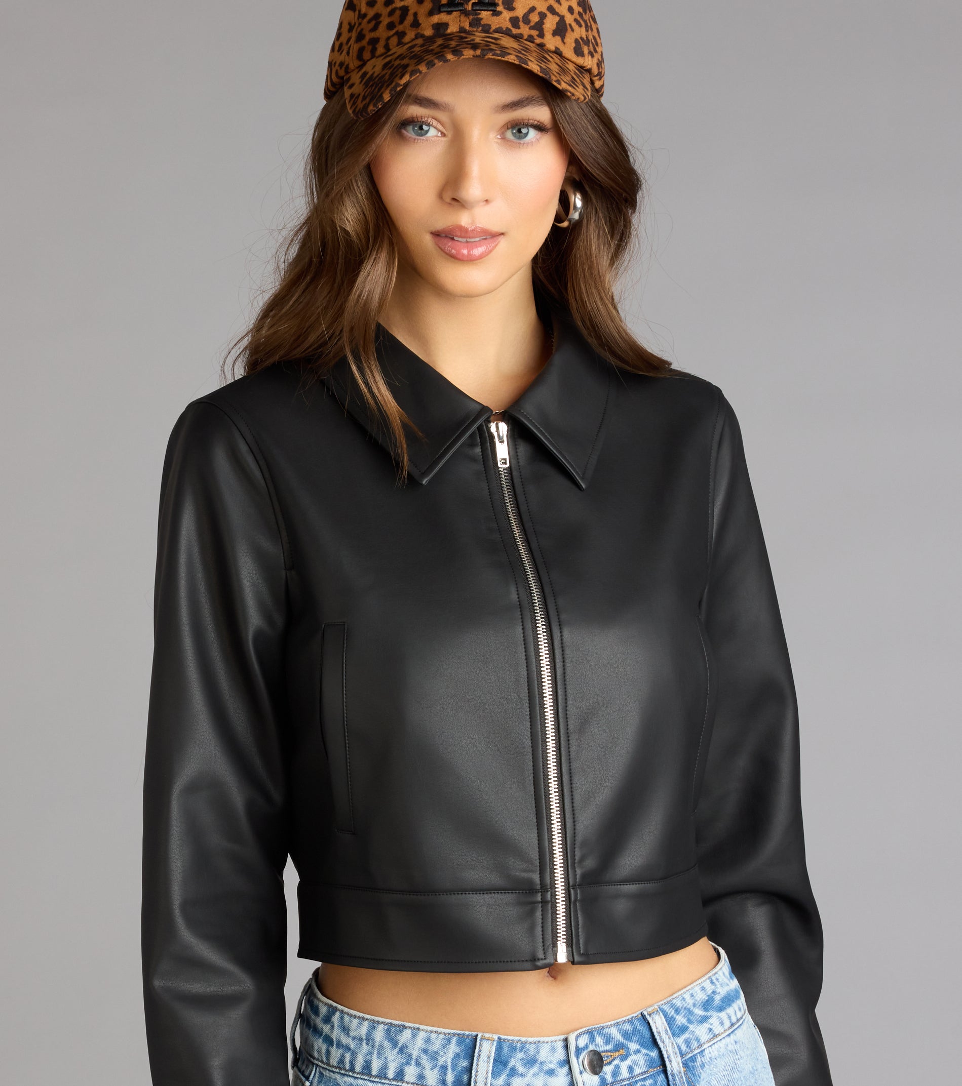 Cropped Attitude Faux Leather Jacket