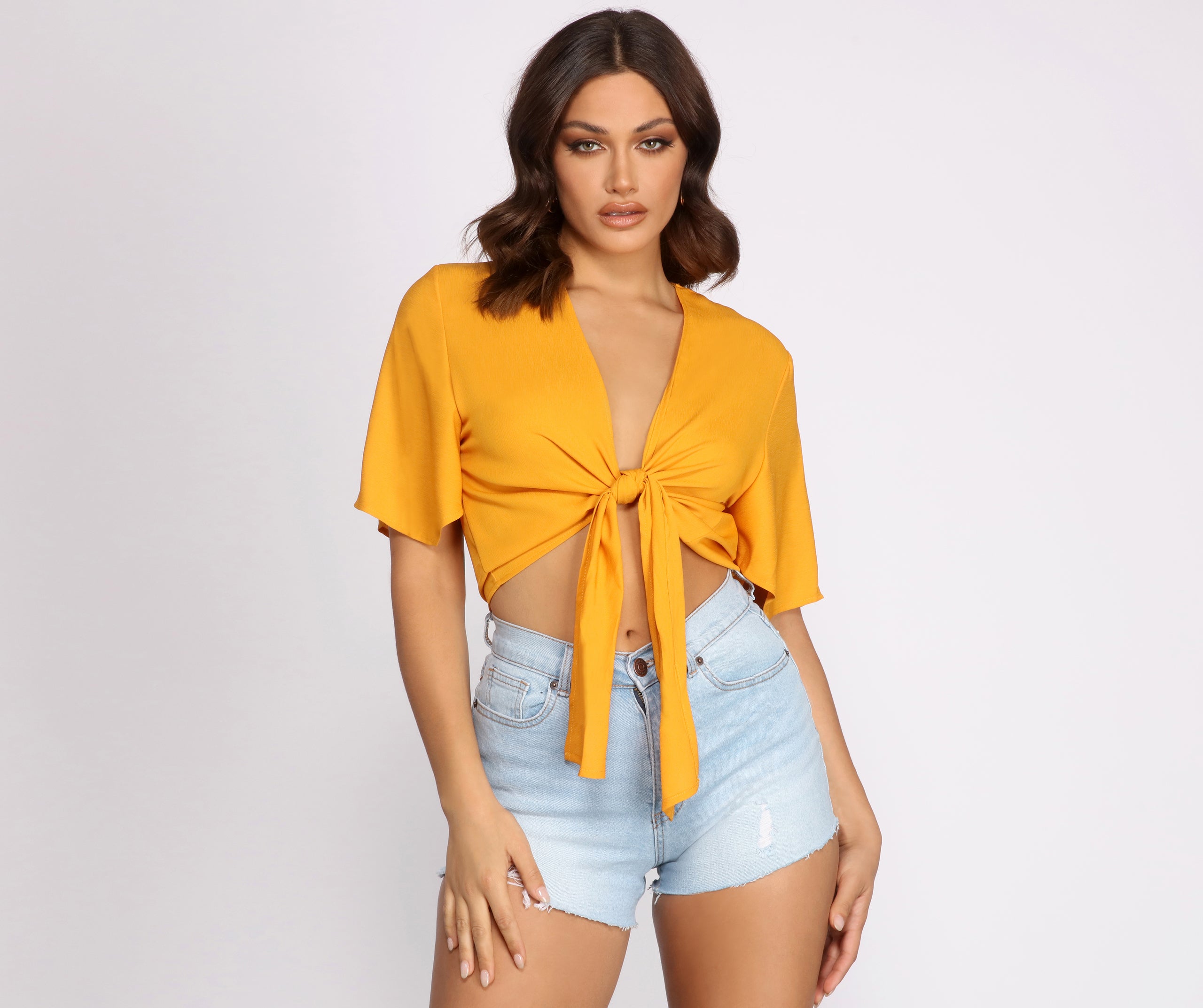Go With The Flow Tie Front Top
