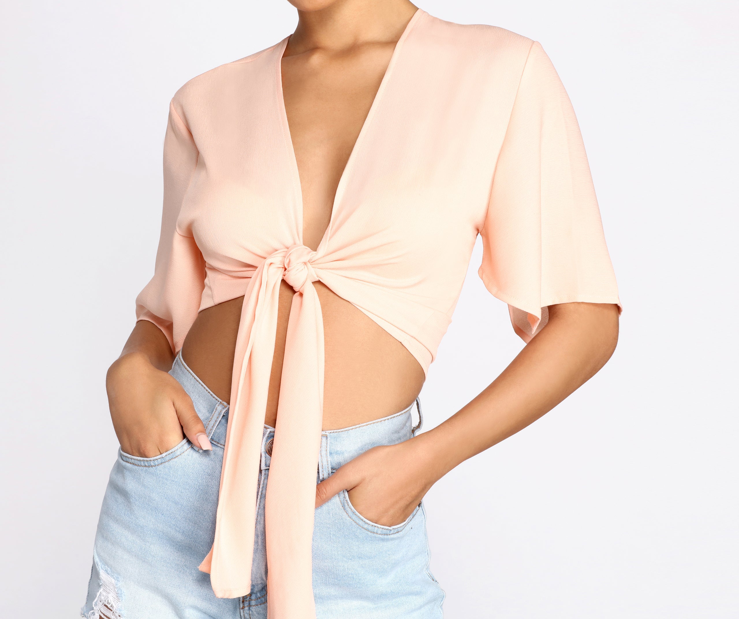 Go With The Flow Tie Front Top