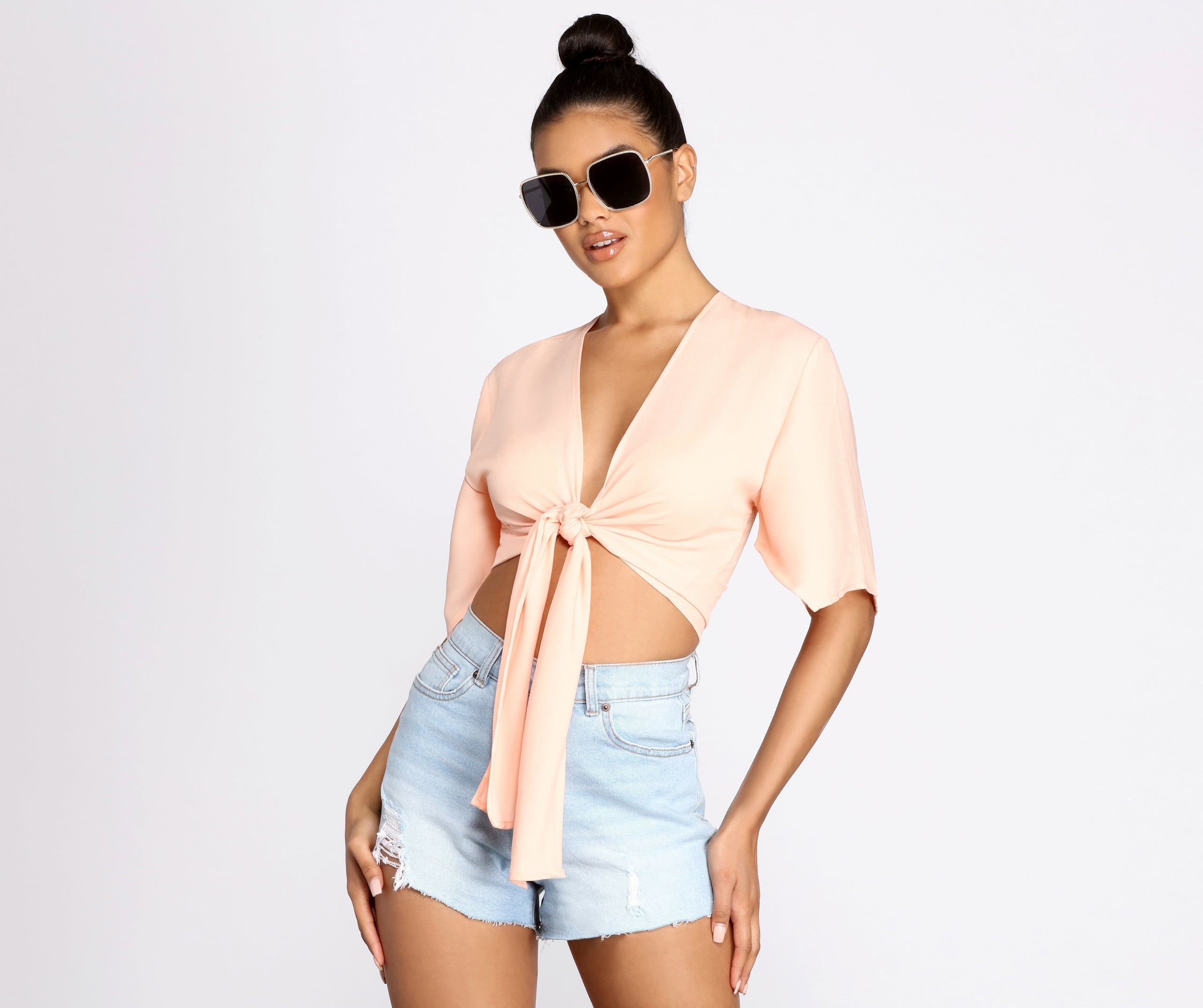 Go With The Flow Tie Front Top