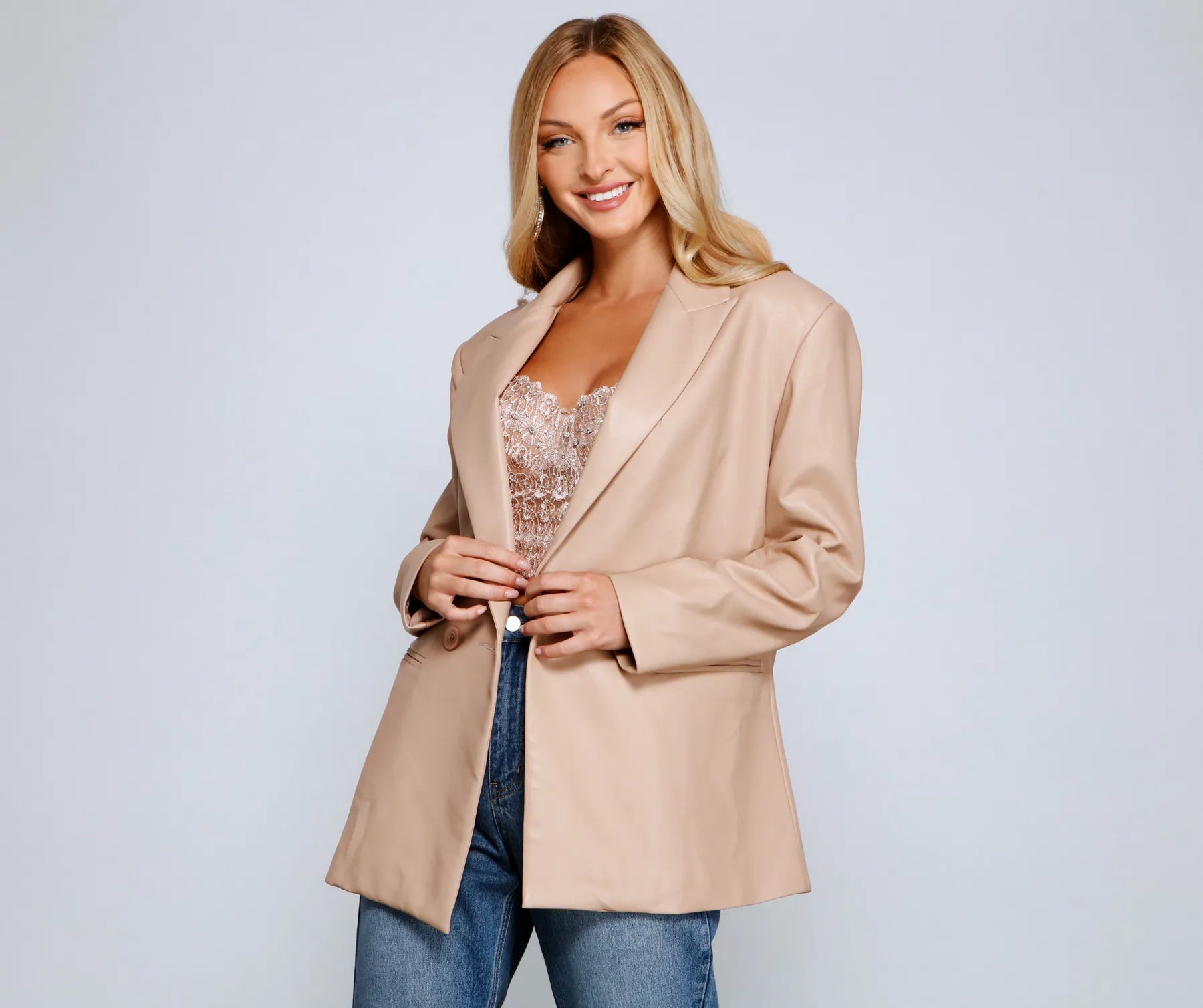 Trendy Oversized Faux Leather Blazer