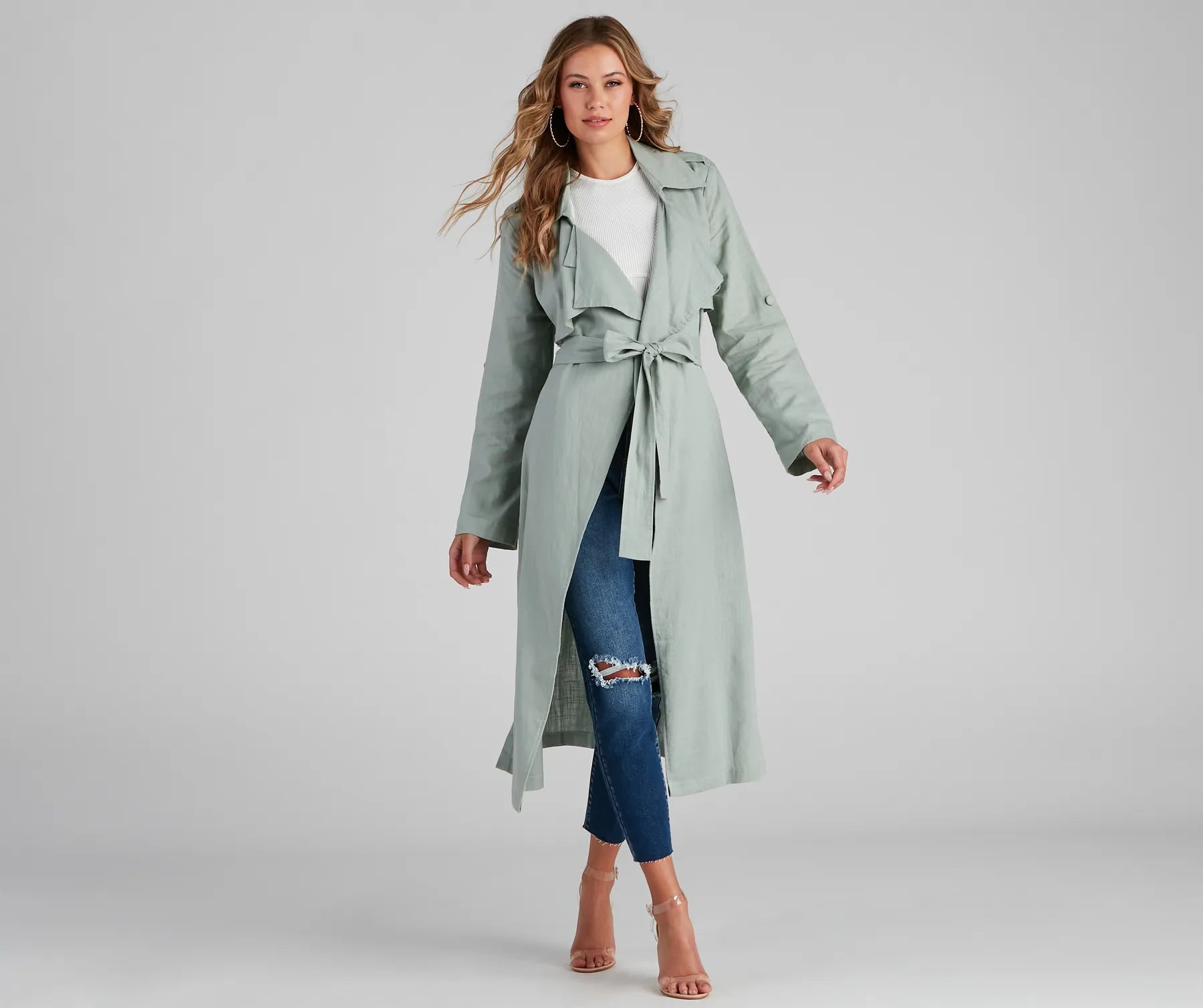 Shift In Season Linen Belted Trench