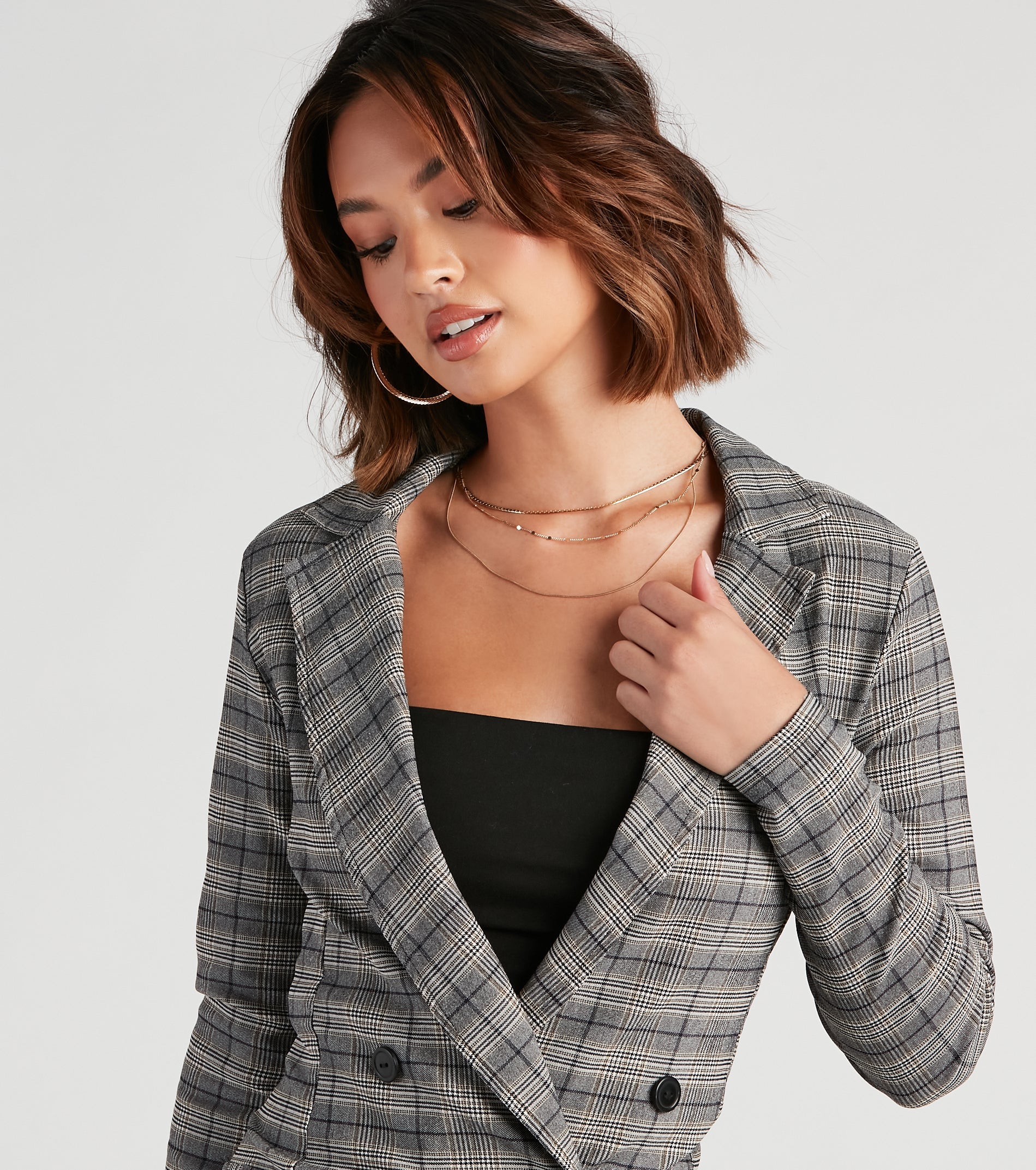 Perfectly Prepped Plaid Long Blazer