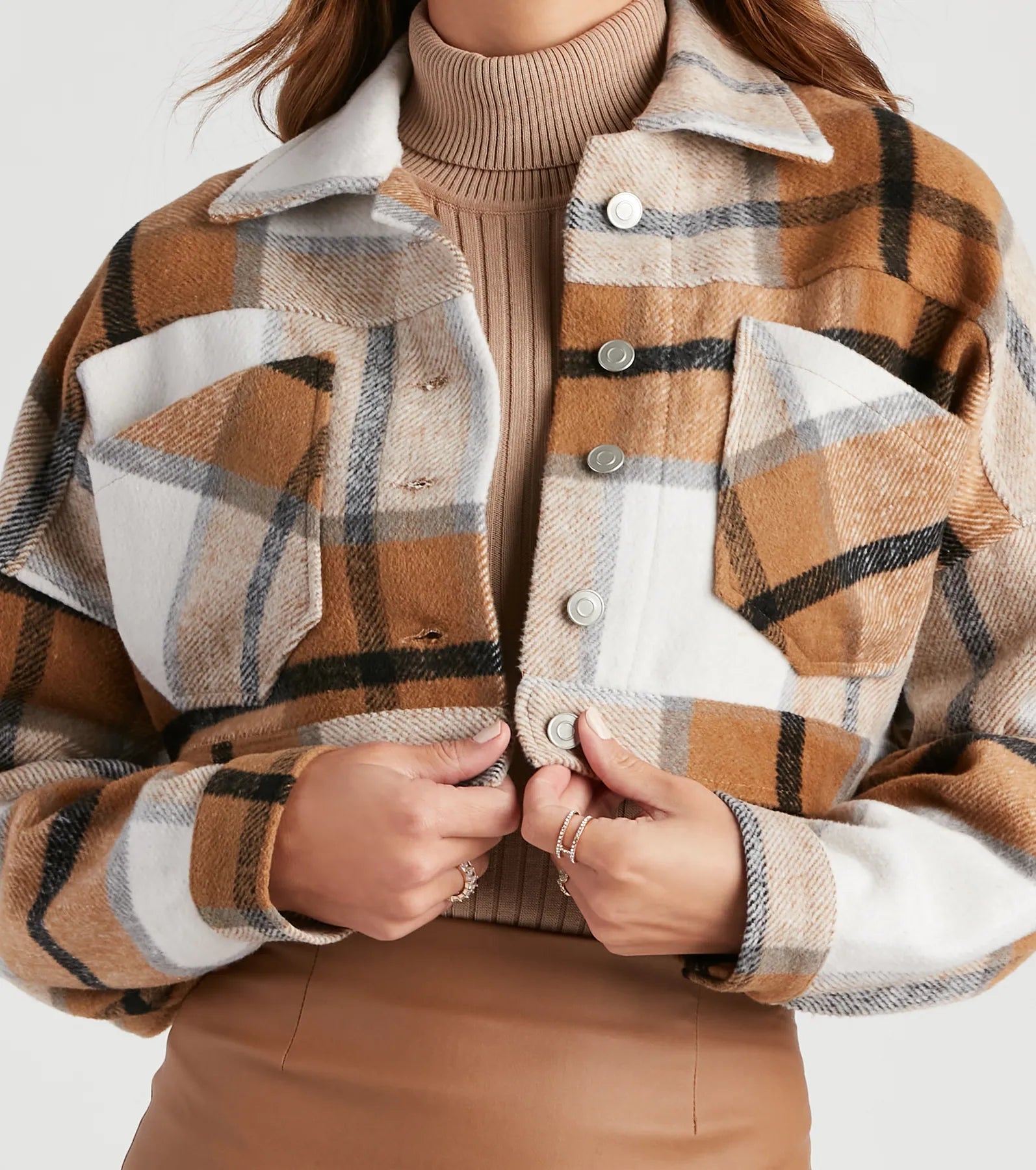 Always In Plaid Woven Crop Shacket