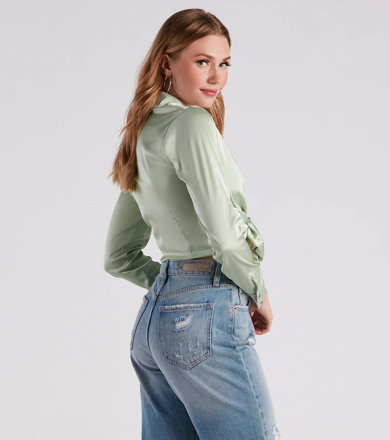 So Sleek Satin Tie-Front Blouse