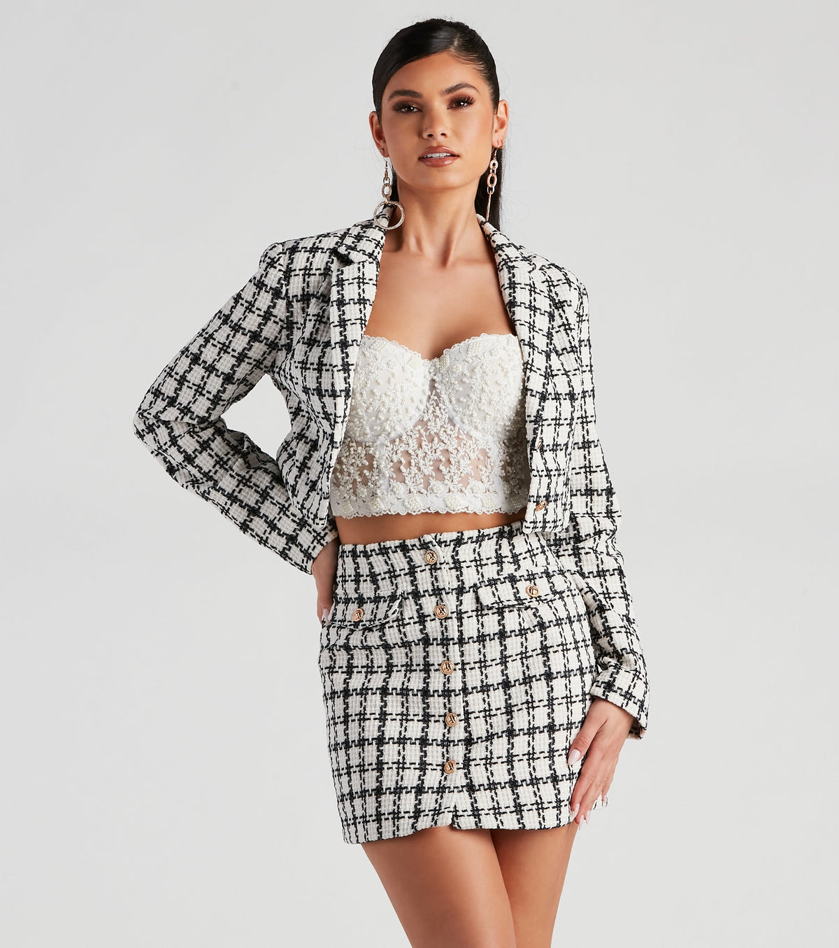 Social Scene Plaid Tweed Blazer