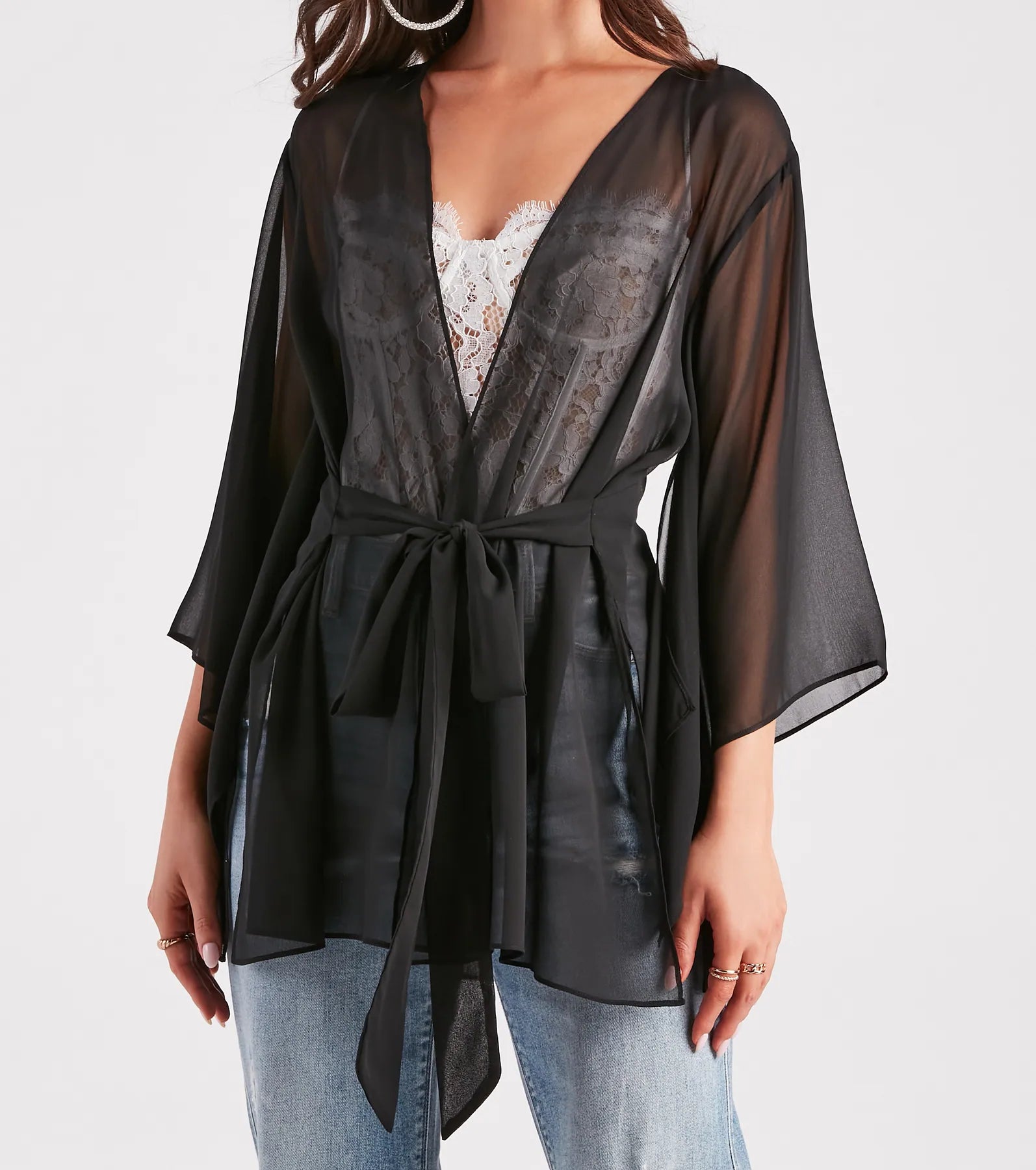Beach Mode Chiffon Belted Kimono