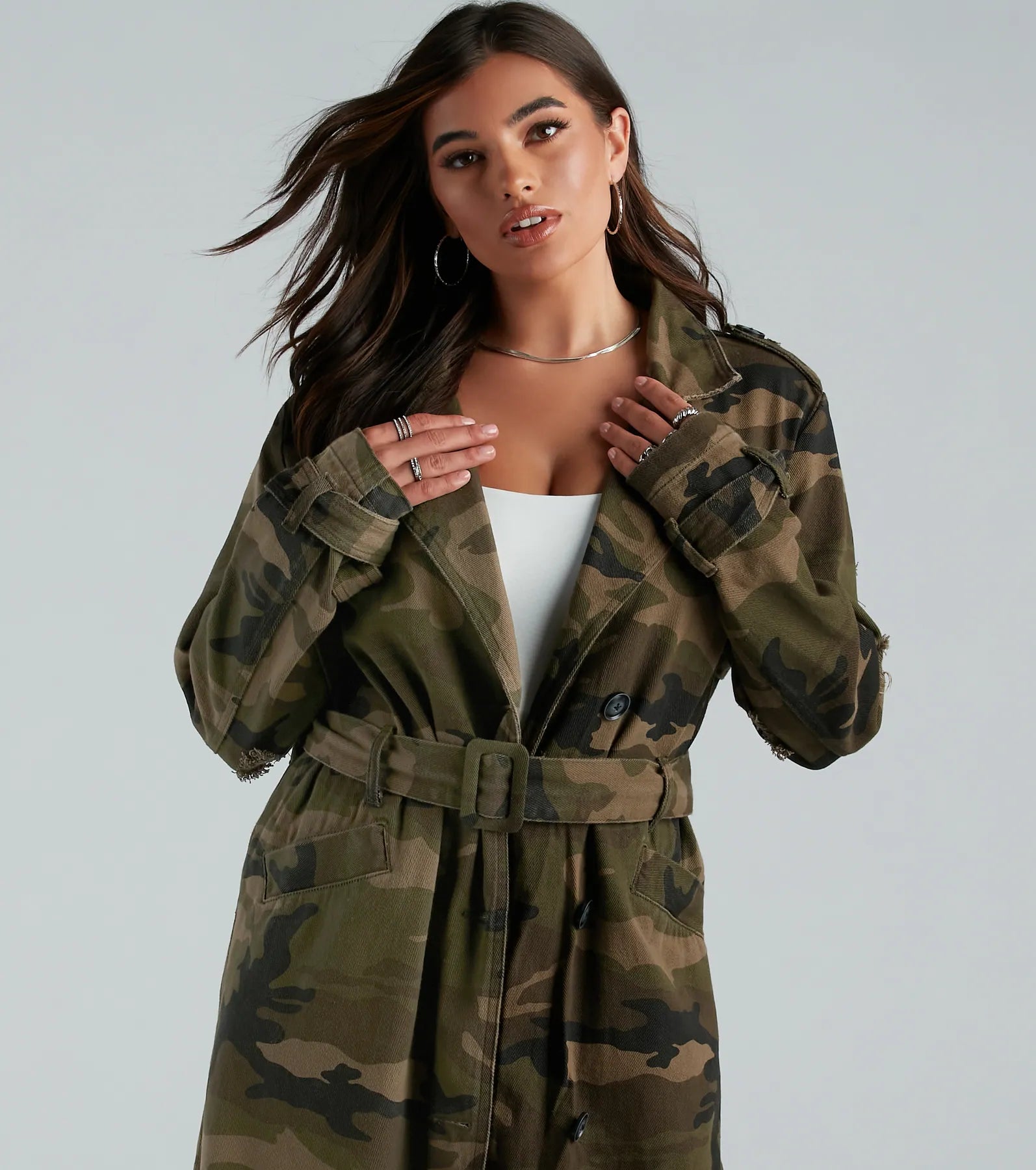 Salute Your Style Camouflage Belted Trench