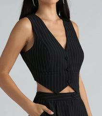 Iconic Vibes Pinstripe Cropped Vest