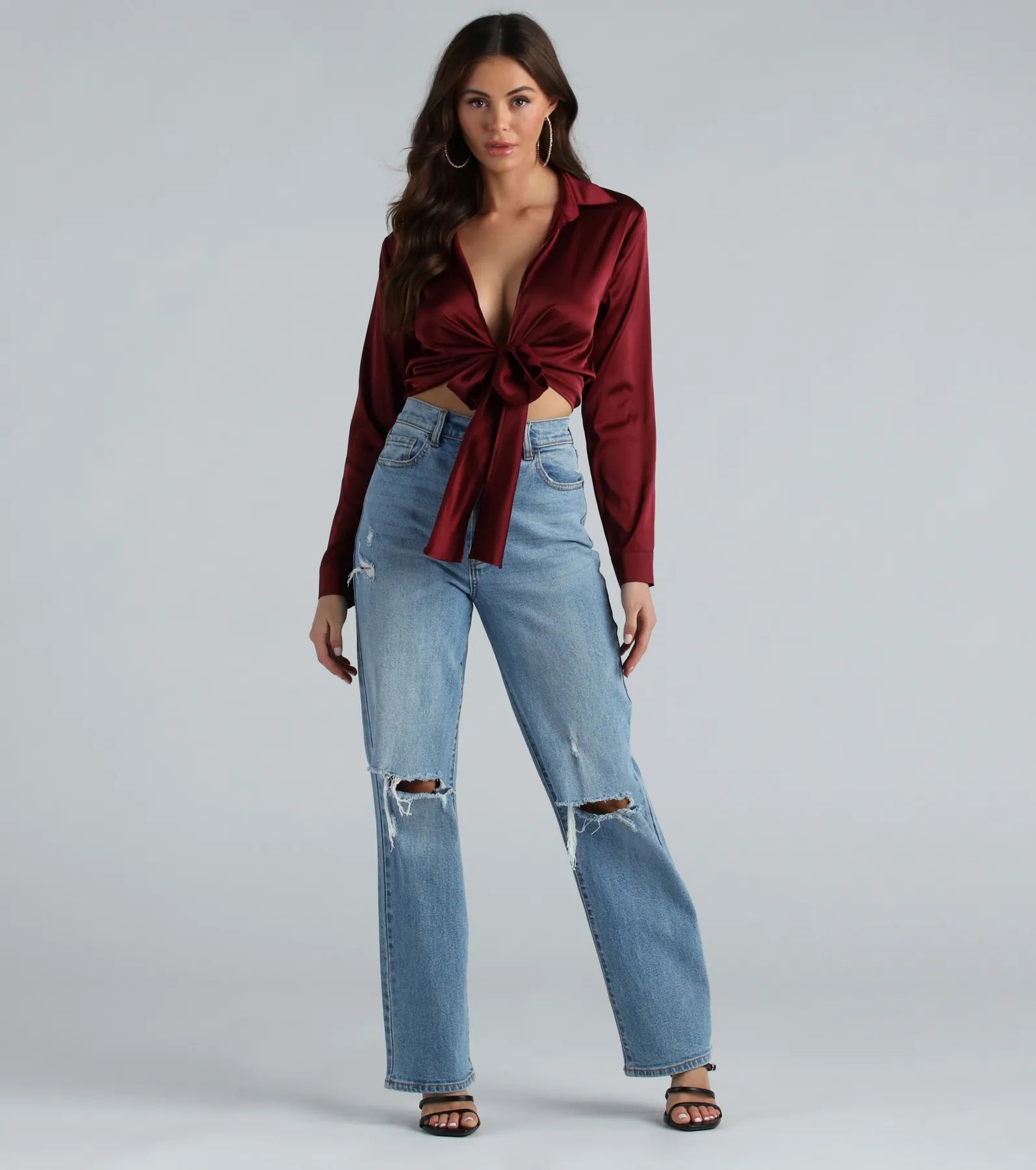 So Sleek Satin Tie-Front Blouse