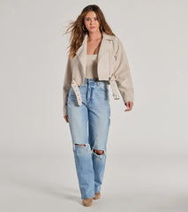 Modern Icon Oversized Faux Leather Belted Moto Jacket