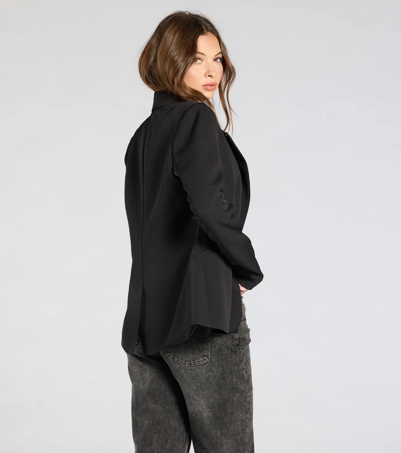 Miss Always On Time Collared Woven Blazer