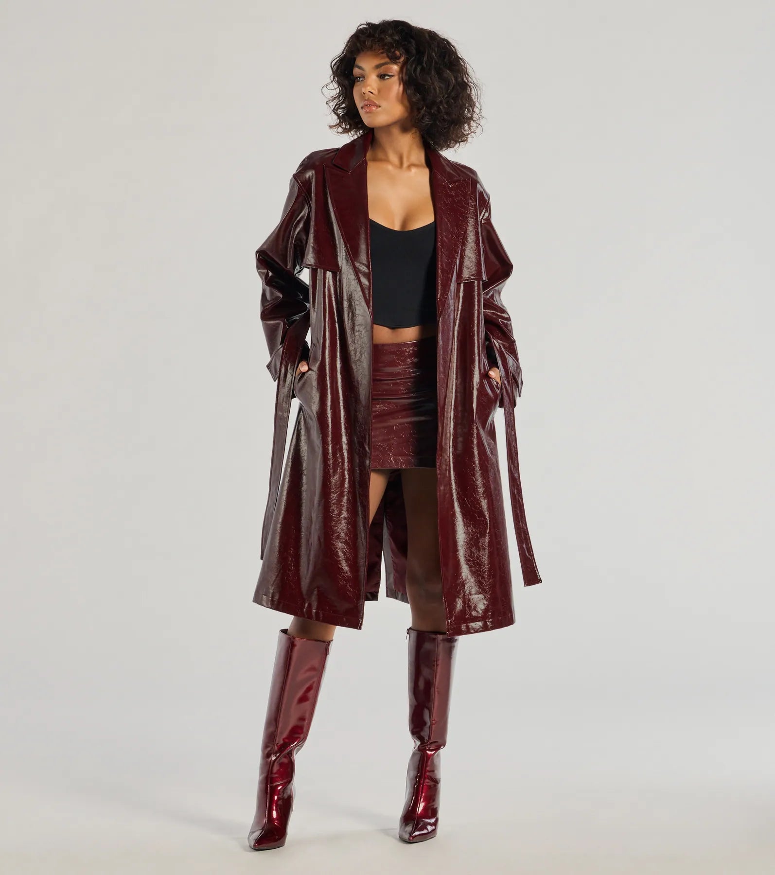 Chic Authority Faux Leather Trench Coat