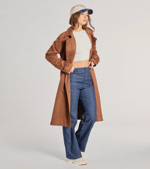 City In Style Belted Faux Suede Trench Coat