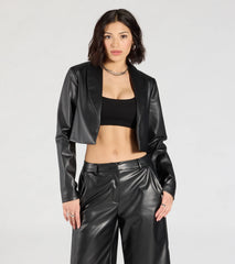Chic Layer Faux Leather Cropped Blazer