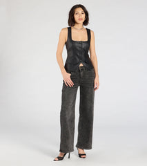 Fashionable Edge Button Down Faux Leather Vest