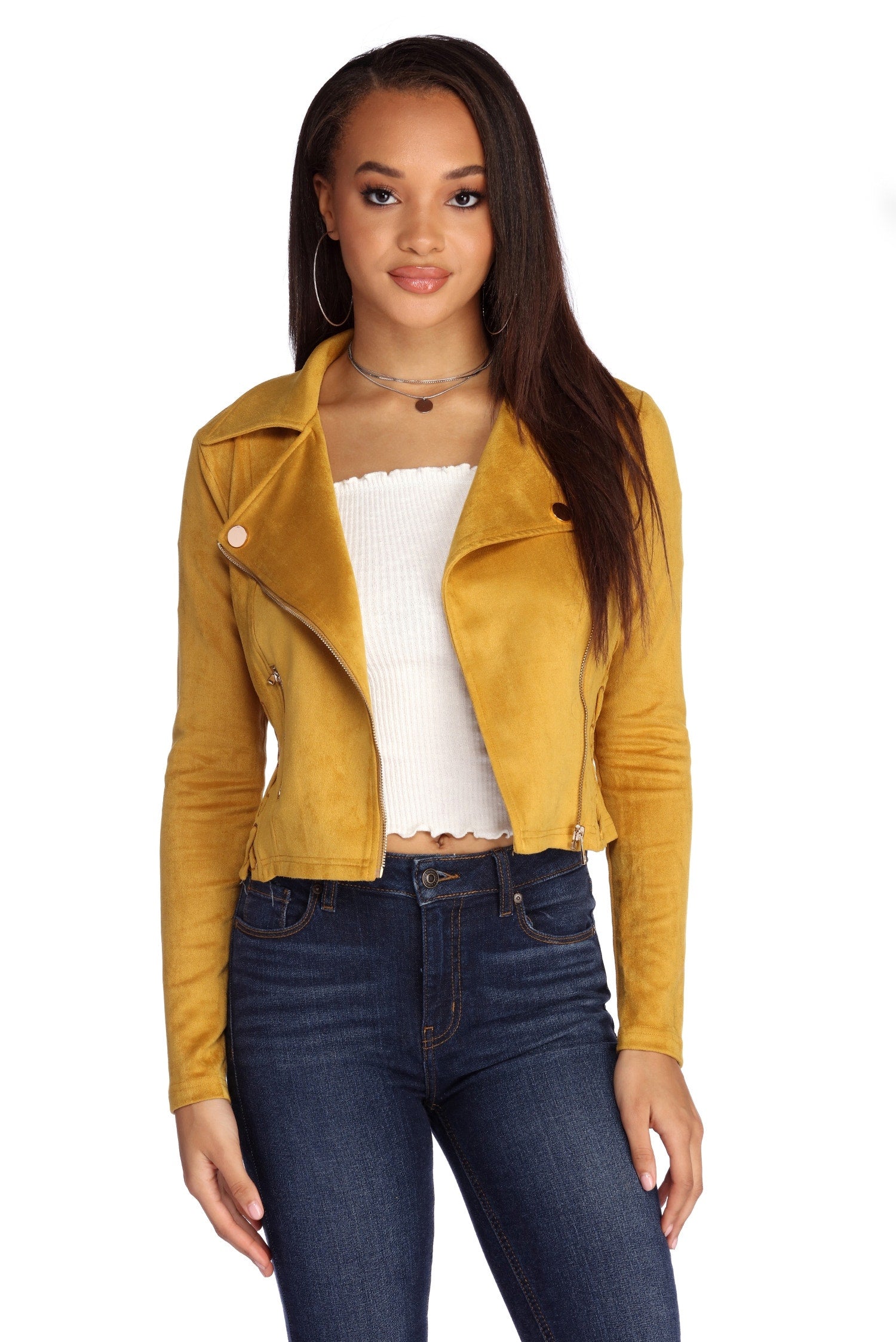 Lattice Faux Suede Moto Jacket