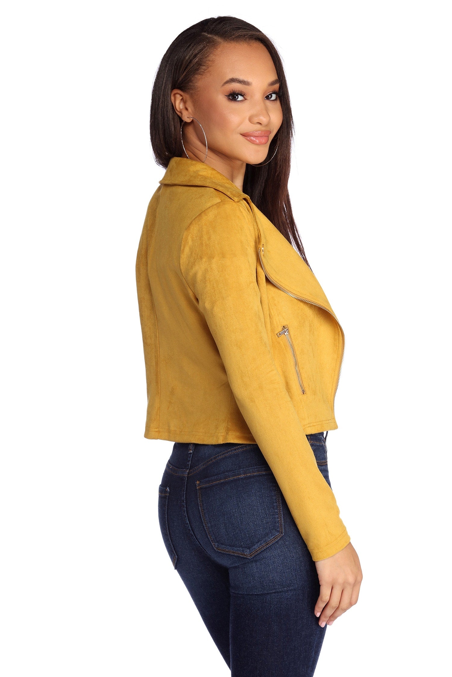 Lattice Faux Suede Moto Jacket