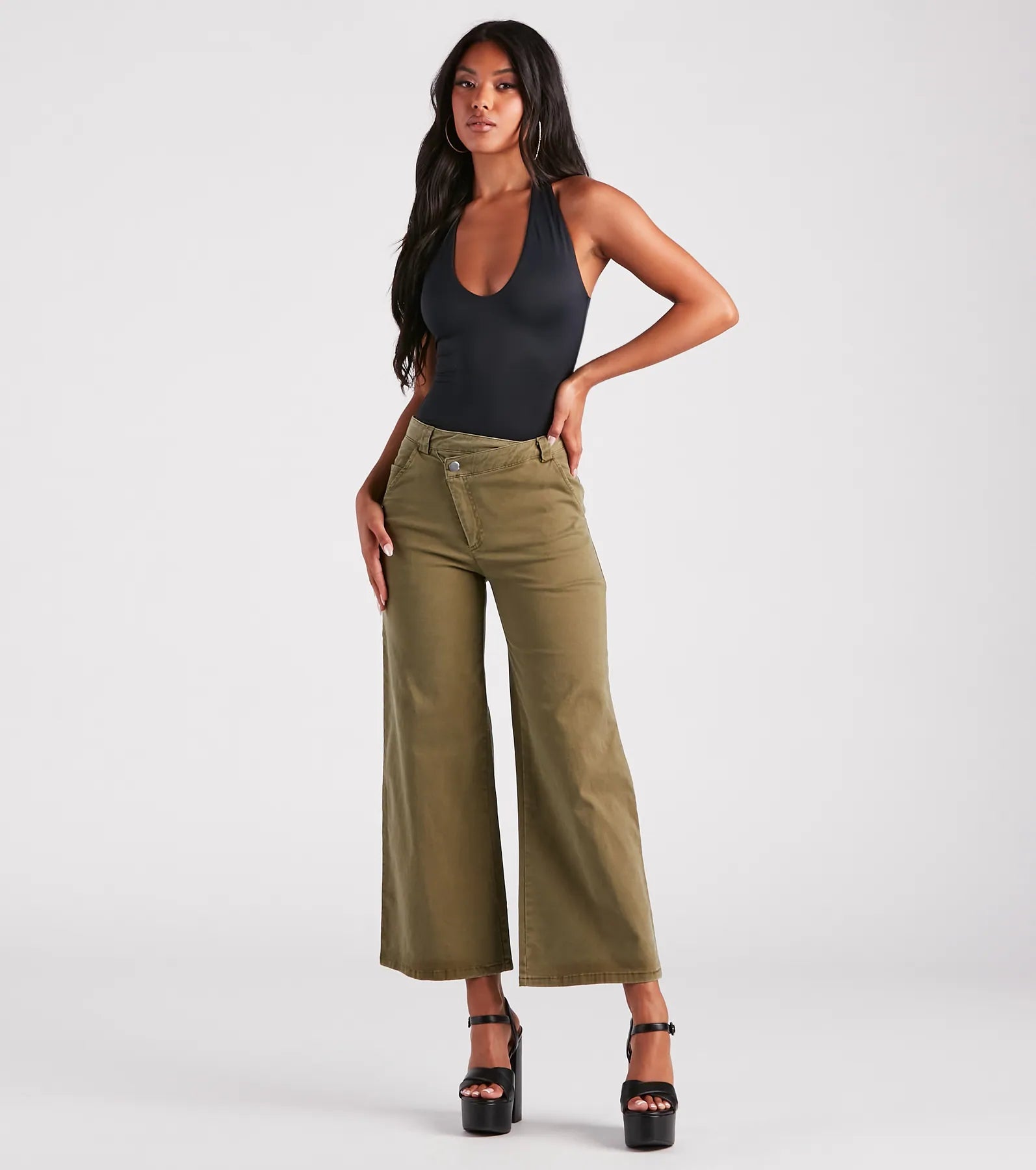 On A Curve Asymmetrical Waist Wide-Leg Pants