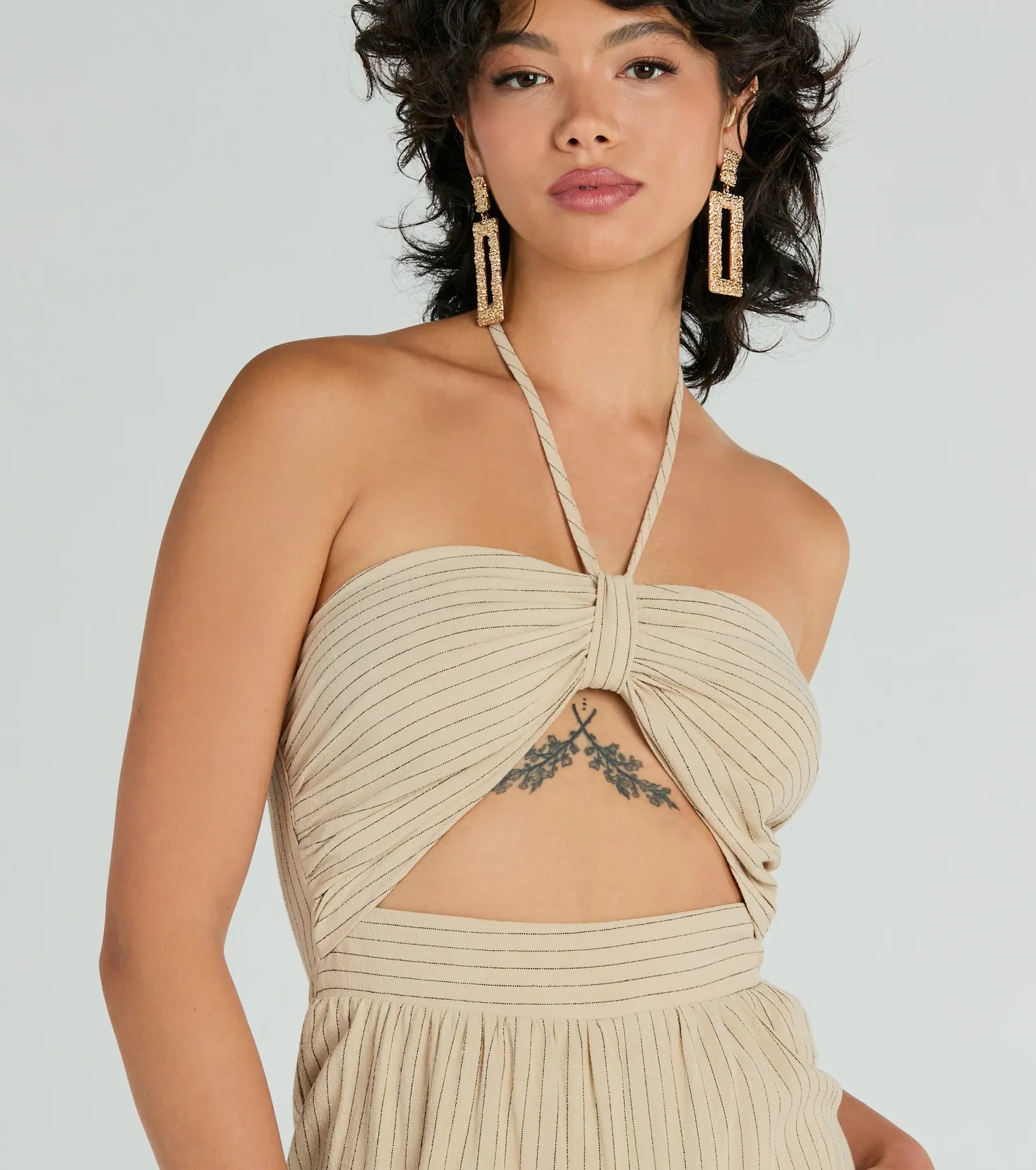 Coastal Cutie Halter Cutout Striped Linen Jumpsuit