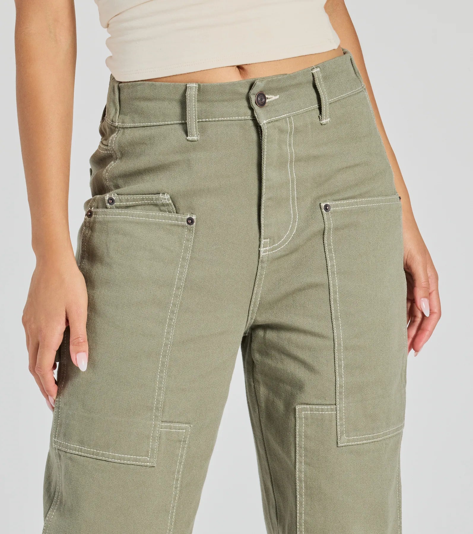 Effortlessly Casual Wide-Leg Twill Cargo Pants